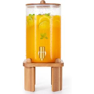 1 Gallon Glass Drink Dispensers: Beverage Dispenser For Parties With Wood Stand, Large Water Drink Dispensers With Stainless Steel Spigot, Ideal for Lemonade,Juice, Tea, and Party Drinks