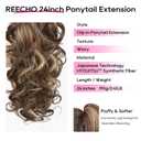 REECHO Ponytail Extension, 24" Claw Clip in Long Curly Wavy Ponytail Hair Extension Jaw Clip on Pony Tails Hairpiece for Women - Chestnut Brown with Golden Highlights