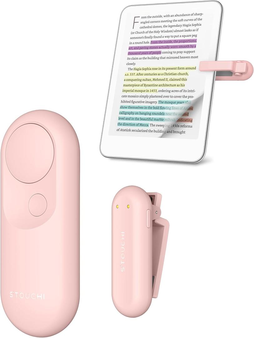 Page Turner for Kindle, Stouchi 2 in 1 Pink Magnetic Paperwhite Oasis Scribe Kobo Clicker Accessories Wireless Remote Control for iPad, iPhone, Tablets Camera Video Record Shutter Selfie