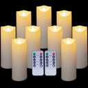 Enido 9 Pc Flickering Flameless LED Candles with Remote Timer for Romantic Ambiance and Home Decoration Battery Operated Pillar with 3D Flame (D: 2.2 x H: 5, 6, 7)