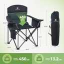 LET'S CAMP Oversized Folding Camping Chair Portable Outdoor Heavy Duty Padded Chairs Lawn Chair with Cup Holder, Storage Pocket and Cooler Bag, Supports 450LBS, for Camp, Travel, Picnic,2 Pack(Green), Twin Pack