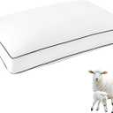 YOUR MOON Organic Wool Pillow Standard Size, Soft Support Gusseted Bed Pillow for Sleeping, Fluffy Thick Down Alternative Pillows for Side Sleeper, 100% Cotton Cover (White)