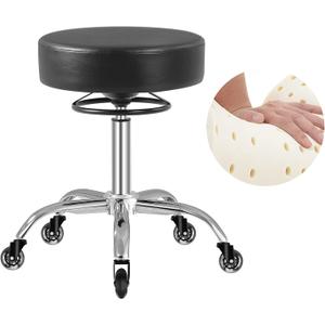 Rolling Stool with Wheels 400lbs Weight Capacity,Heavy Duty Lash Chair Adjustable for Tatoo Lab Massage Salon Spa Drafting Nail Teach,360 Swivel,Leather,Thick Seat Padding (Black)
