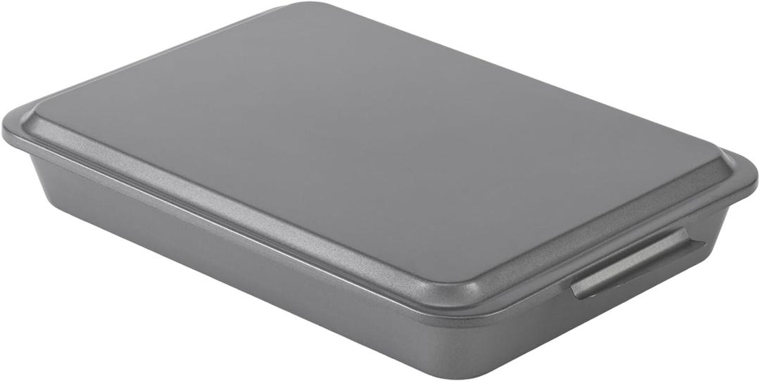 GoodCook Everyday Baking Pan with Metal Lid Nonstick Warp-Resistant Heavy-Gauge Steel Construction Even-Heating Oblong Cake Pan with Solid Oven-Safe Cover, 9x13-Inch, Gray
