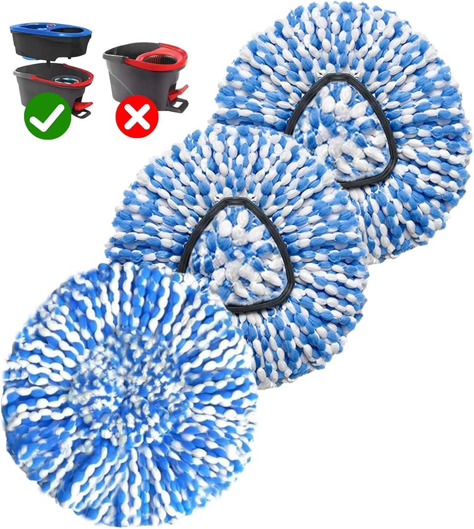 3 Pack Mop Replace Heads Compatible for OCeda, Spin Mop Refill Head Replacement for RinseClean 2-Tank System - Fluffy Microfiber, Machine Washable and Easy to Replace (Blue)