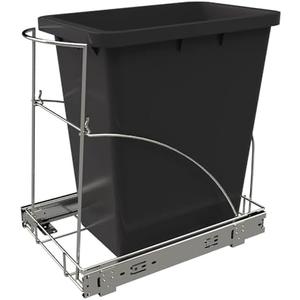 Tanamu Pull Out Trash Can Under Cabinet & Under Sink - Heavy Duty Sliding Adjustable Cabinet Garbage Can Organizer, 35qt Roll-Out Kitchen Rack with Chrome Finish (Waste Bin Not Included)