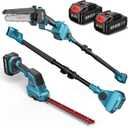 SEESII 6-in-1 Cordless Pole Saw & Hedge Trimmer Grass Shears Combo Kit, Electric Mini Chainsaw with 24.0 Ah Batteries, Extension Tree Pruner, Bush Trimmer Limb Branch Cutter, 16ft Long Reach