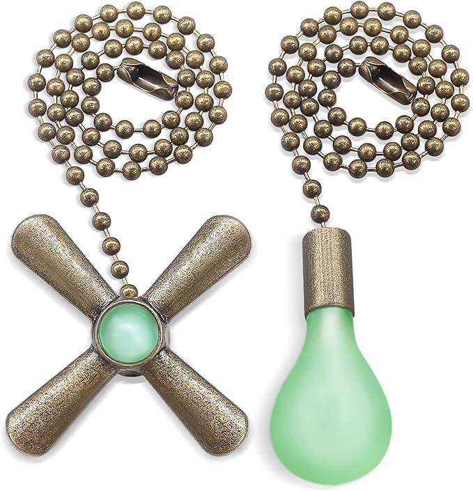 Black Ceiling Fan Pull Chain Set, 2Pack 3mm Diameter Beaded Fluorescent Decorative Pendant Extension, 12in Lighting & Fan Chain Extender with Connector Glow in The Dark(Black)