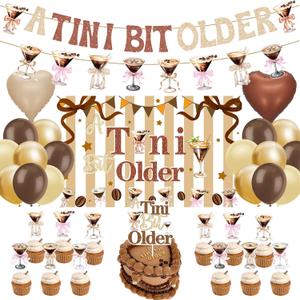 Espresso Martini Decorations Kit  A Tiny Bit Older Gold Brown Glitter Banner, Cake Topper Balloons Backdrop for Women's Birthday, Bachelorette & Bar Cocktail Themed Party