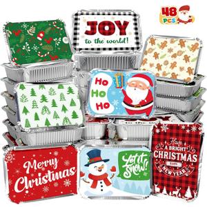 Tuzuaol 48 PCS Christmas Cookie Tins with Lid, Foil Treat Containers for Holiday Gift Giving Party Supplies Decorations and Disposable Food Storage