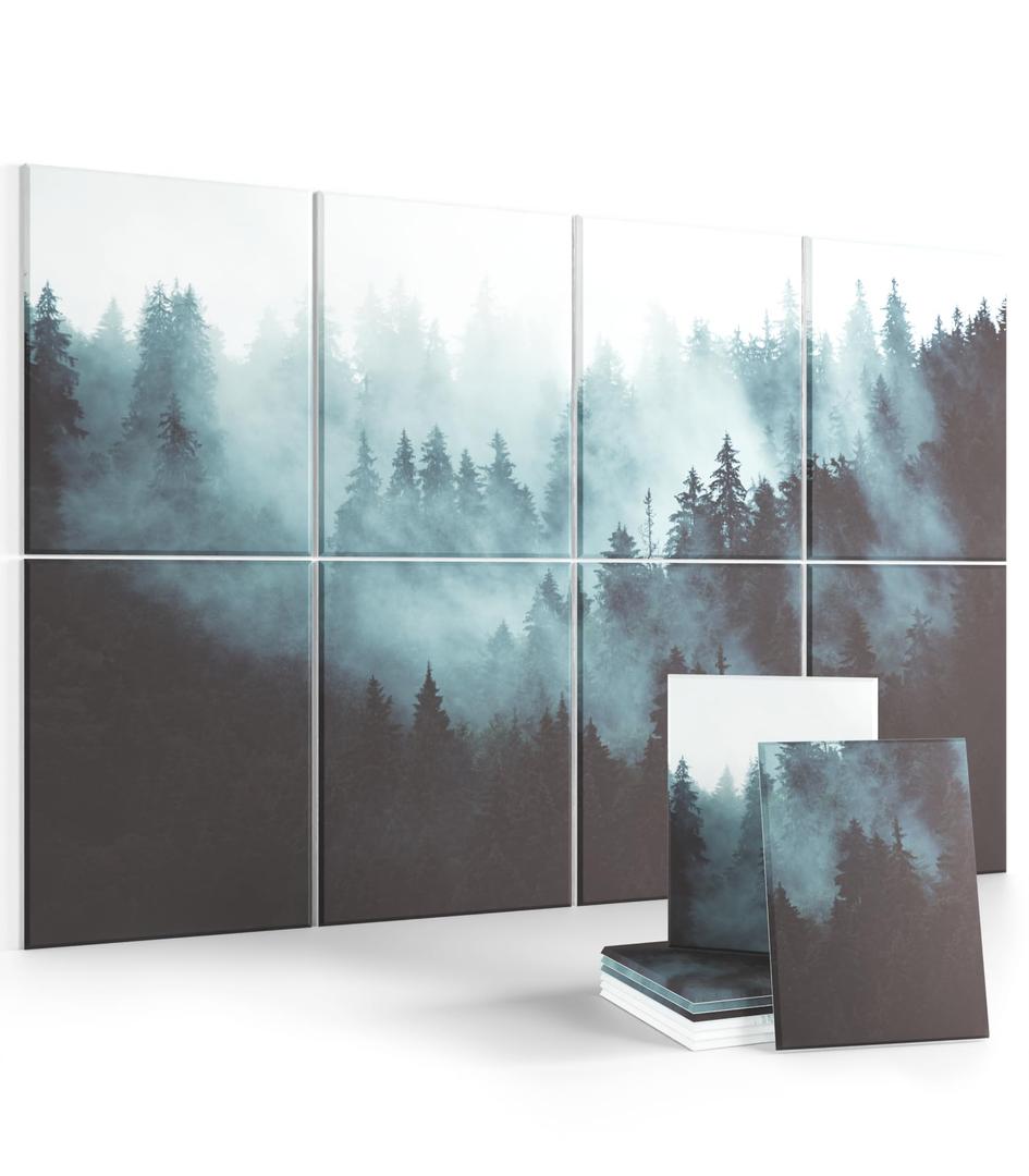 Wall Art Acoustic Panels,70''×47''Sound Absorbing Panels-8-Pack with 60 Adhesive Tabs, Panels for Living Room and Recording Studio-Foggy Nature Forest