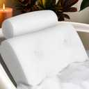 Everlasting Comfort Luxury Bath Pillows for Tub with Head and Neck Support - Non-Slip Bathtub Pillow with Suction Cups, Quick-Drying Mesh & Drying Hook - Jacuzzi & Spa Accessories for Women - White