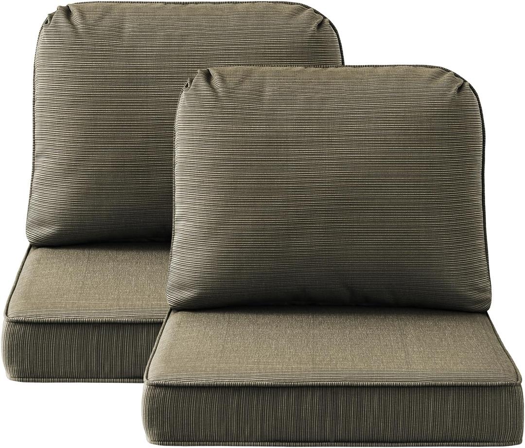 Outdoor Cushions for Patio Furniture Set of 2, 24"x24" Water Repellent Chair Cushions Removable Seat Bottom & Back Cushion Covers for Chair, Sofa, Couch, Dark Black Tan Stripe