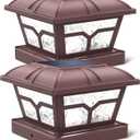 SIEDiNLAR Solar Post Cap Lights Outdoor 2 Color Modes 8 LEDs for 4x4 5x5 6x6 Posts Fence Deck Patio Decoration Warm White & Cool White Lighting Brown (2 Pack)