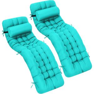 Tudomro 66'' Outdoor Chaise Lounge Cushion Waterproof Patio Pool Chaise Lounge Cushion with Headrest Pillow Tie Fade Resistant Replacement Longue Rocking High Back Chair(Peacock Blue,2 Pcs)