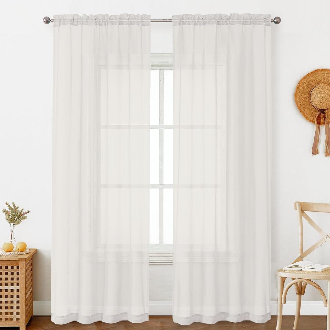 OVZME Ivory Sheer Curtains 90 Inches Long 2 Panels - Soft Light Filtering Window Sheer Panels for Living Room/Bedroom, Top Dual Rod Pocket, 1 Pair, Each 42Wx90L Inches