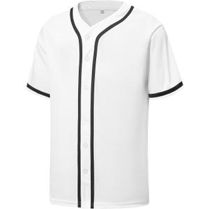 YWIES Mens Button Down Plain Baseball Jersey, Blank Softball Team Uniform, Hip Hop Hipster Short Sleeve Active Shirts (XXL)