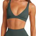 LASLULU Womens Deep V-Neck Sports Bra Padded Wireless U Back Workout Bra Low Impact Gym Workout Yoga Crop Tops, Small