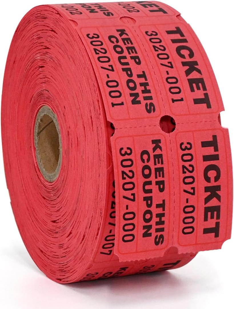 L LIKED Raffle Tickets Double Rolls 1000 Per Roll 50/50 Raffle Tickets for Events,Carnivals, Entry, Class Reward, Prizes(Red)