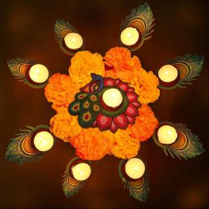 Bucherry 19 Pcs Diwali Peacock Decoration Peacock Candle Holder with Candles Wood Diwali Artificial Traditional Indian Decor for Indian Puja Home Outdoor Party Decoration