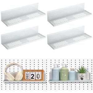 Therwen 4 Pack Magnetic Pegboard Shelves Wall Organizer Metal Pegboard Shelf Steel Tray Accessories Organizing Tools for Craft Home Kitchen (16 x 4.7 x 3.5 Inches,White)