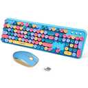 FOPETT 2.4GHz Wireless Keyboard and Mouse Set with Switch Button - Full-Size Keyboard - Compatible for Windows/Laptop/PC/Notebook/Smart TV and More - Blue Colorful