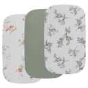 Onacosht Muslin Bassinet Sheets 3 Pack, 100% Cotton Baby Sheet 35" X 20" Compatiable with AMKE 3 in 1 Bassinets, MiClassic, Uiuwoo, Foalom, YADAQE, Milliard and TCBunny Bassinet, Green and Botanical