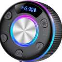 Bluetooth Shower Speaker, IP7 Waterproof Portable Bluetooth 5.3 Speakers with Suction Cup, Mini Wireless Speaker with RGB Lights Time Display, Loud Stereo Sound for Bathroom Beach Travel Outdoor Party (Dark black)