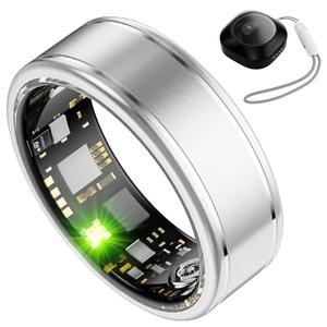 Anarow Fitness Tracker Ring for Women – Smart Ring with Heart Rate, SpO2, Blood Pressure, Sleep Monitoring, Step & Calorie Counter, 5ATM Waterproof, No Subscription Fee (Silver, 8)