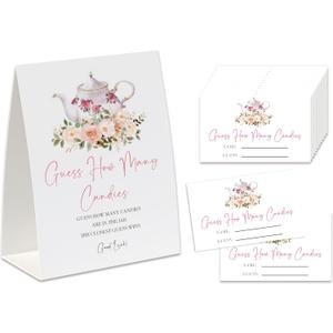 How Many Candies Game (1 Standing Sign + 50 Guessing Cards), Tea Party, Candy Guessing Game, Baby Shower Decorations, Bridal Shower Game, Baby Shower Ideas-GHMC16