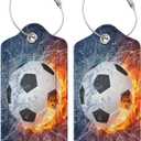 Soccer Ball Luggage Tags for Suitcases Travel, 2 Pieces Cool Sports Luggage Tags for Kids Teen Boys Girls Men Women, Leather Name ID Bag Label Luggage Identifiers for Baggage Backpack (Sports-themed 10)