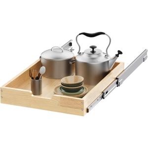 Wood Pull Out Cabinet Organizer 14" W x 21" D, Heavy-Duty Sliding Drawers for Inside Cabinets Storage and Organization for Kitchen, Pantry, Bathroom (single tie)