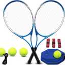 Tennis Rackets for Adult, 2 Players Adult Recreational Tennis Rackets Set for Beginners and Professional with 4 Tennis Balls, 3 Overgrips, 1 Tennis Bag (Blue)