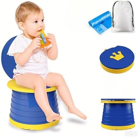 Portable Potty Seat, Toddler Folding Training Toilet Chair Kids Travel Foldable Potty Indoor Outdoor with Storage Travel Bag Blue