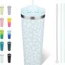 BJPKPK 26oz Tumbler With lid And Straw Stainless Steel Travel Coffee Mug Insulated Tumblers Cups,Light Blue Leopard