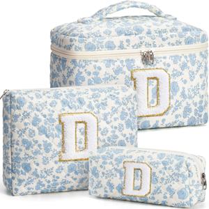 Birthday Gifts for Teen Girl Women, Personalized Initial Makeup Bag Quilted Cosmetic Bag Make Up Bags Travel Toiletry Bags Teen Girl Gifts Trendy Stuff Mothers Day Gift for Wife Mom Daughter Friends