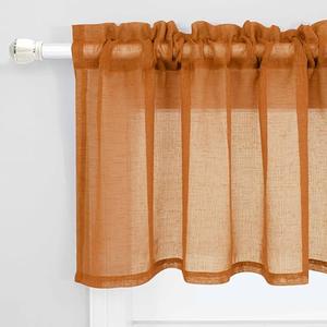 KOUFALL Kitchen Valances for Windows,Linen Sheer Farmhouse Valances for Living Room, Terracotta (52"W x 18"L (Pack of 1))