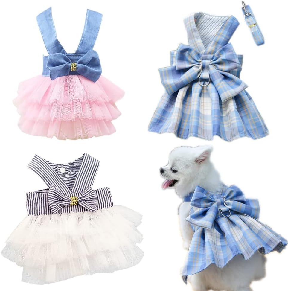 Dog Dress Puppy Dresses Summer Cute Soft Cat Clothes Blue Small Dogs Harness Tutu Dresses, S