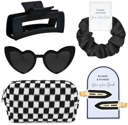 5 PCS Bridesmaid Proposal Gifts Bridesmaid Hair Clips Bridesmaid Scrunchies Sunglasses Black Makeup Bag Bachelorette Party Wedding Favors Bridal Party Present Hair Accessories for Women Girls