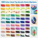 120 Colors Acrylic Paint Markers, Dual Tip Acrylic Paint Pens with Brush Tip for Rock Painting, Wood, Canvas, Stone, Ceramic, Metal, Glass, DIY Crafts Making Art Supplies