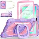 Case for Samsung Galaxy Tab A11+ Plus/A9+ 11 Inch 2025/2023,Ubearkk Case for Samsung Galaxy A9 Plus/A11+ Tablet case with Screen Protector 360 Rotating Stand Shoulder Strap Pen Holder, Purple Pink