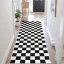 Terrug Black and White Checkered Area Rug for Kitchen,2x6 Runner Rugs Washable with Non Slip for Bedroom,Soft Low Pile Stain Resistance Retro Carpet for Entryway Hallway