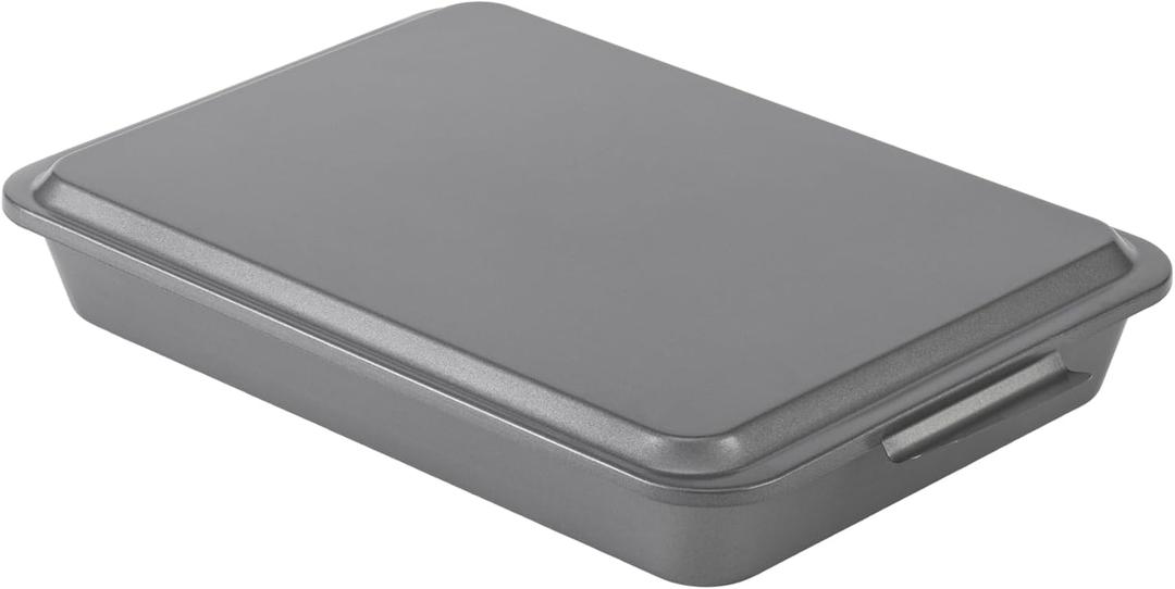 GoodCook Everyday Baking Pan with Metal Lid Nonstick Warp-Resistant Heavy-Gauge Steel Construction Even-Heating Oblong Cake Pan with Solid Oven-Safe Cover, 9x13-Inch, Gray