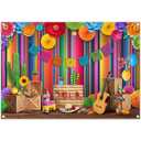 Swepuck 10x8ft Fabric Cinco De Mayo Backdrop Mexican Fiesta Colorful Stripes Flower Chili Cactus Guitar Photography Background Festival Party Decorations Photo Booth Banner