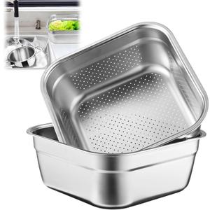 yeesport 2-in-1 Washing Up Bowl Set, Stainless Steel Dish Tub with Colander, Fruit Vegetable Washing Basin, Multi-purpose Bowl Kit for Washing and Draining Rice, Pasta, Food Strainer Mixing Bowl