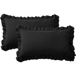Ruffle Pillow Cases King Size Set of 2 Soft Wrinkle Resistant Brushed Microfiber Ruffled Pillowcases Envelope Pillow Shams Cover Festive Gift for Hotels, Guest Rooms 20x36 Inch (Black)