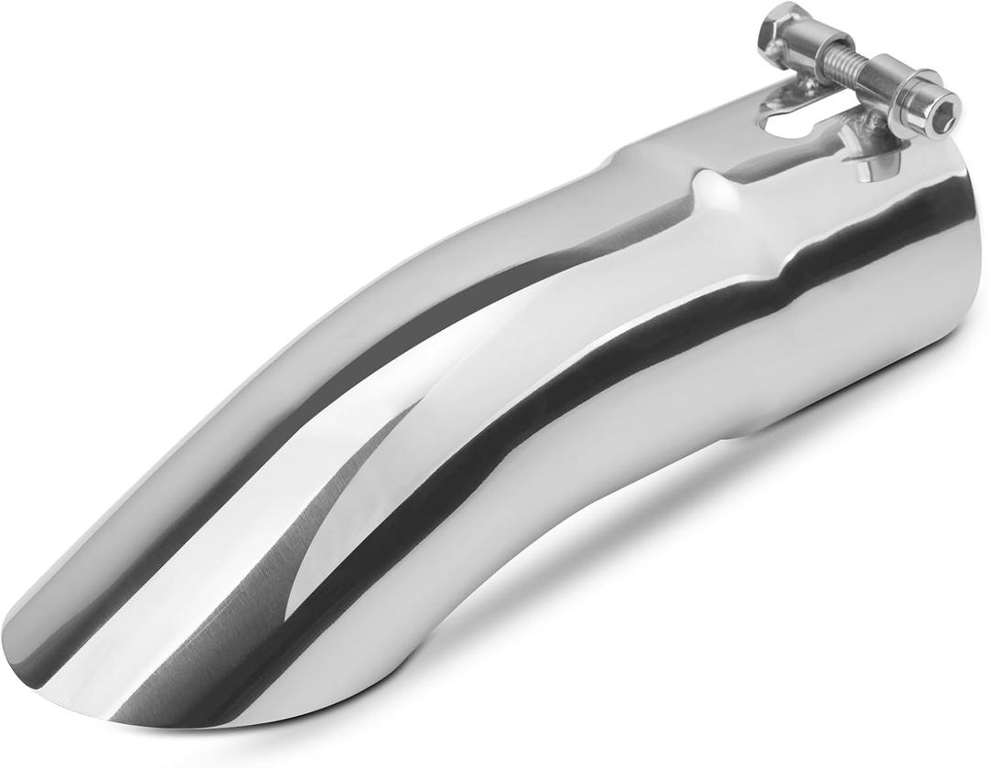 Vurkcy 2.5 inch Inlet Curved Exhaust Tip, 2.5" Outlet 9" Overall Length Stainless Steel Turn Down Exhaust Tail Pipe, Bolt-On,Sleek Angle Cut, Polished Tailpipe, Silvery