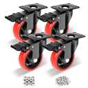 Nefish 4 Inch Industrial Caster Wheels with Brake, Casters Set of 4 Heavy Duty Grade Casters, Non-Marking Polyurethane Wheels, Workbench 1800 Lbs for Cart, Furniture, Shelving (LJ-PC-4IN)