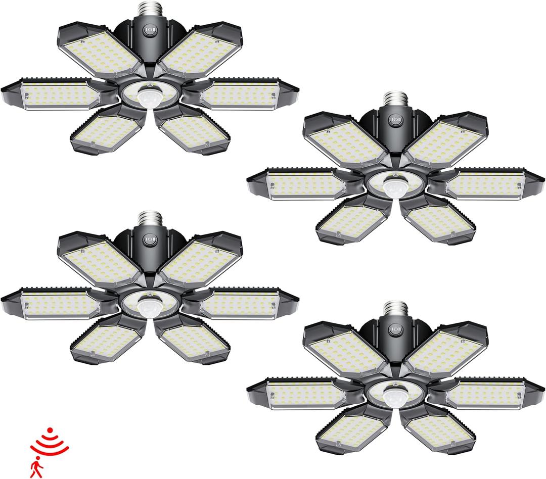 Motion Sensor Garage Light,20000LM Garage Lights Ceiling Led Motion Activated,Motion Light Indoor with Dusk to Dawn,Screw in Light Bulb for Basement Attic Warehouse (4 Pack)