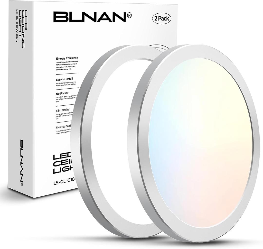 BLNAN LED Flush Mount Ceiling Light Fixture, Super Slim 9 Inch LED Ceiling Light, 3000K/4000K/5000K 3 Color Selectable Ceiling Lamp - Round Flat Light Fixture for Kitchen Bathroom Shower (Silver)